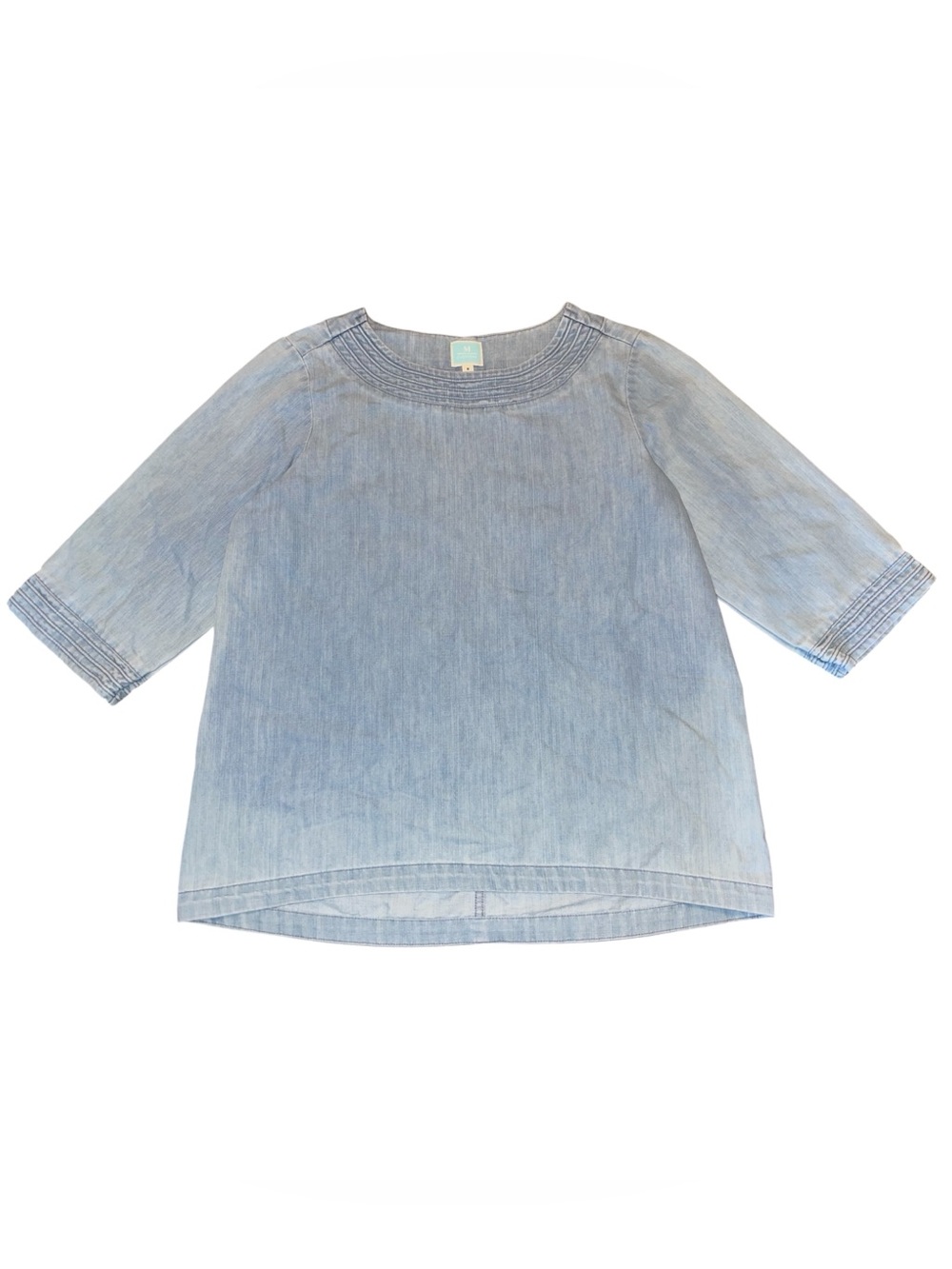Martha Stewart 3/4 Sleeve Light Wash Denim Blouse